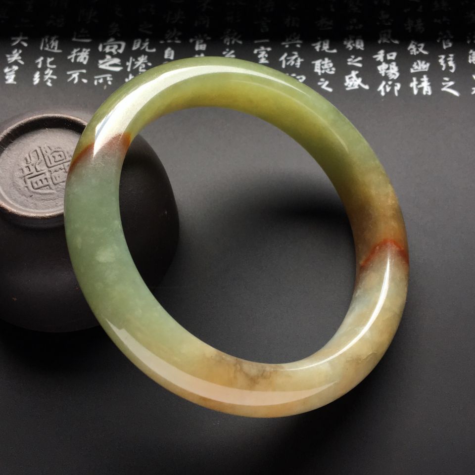 （超值推荐）糯冰种褐黄翡手镯（56.4mm）