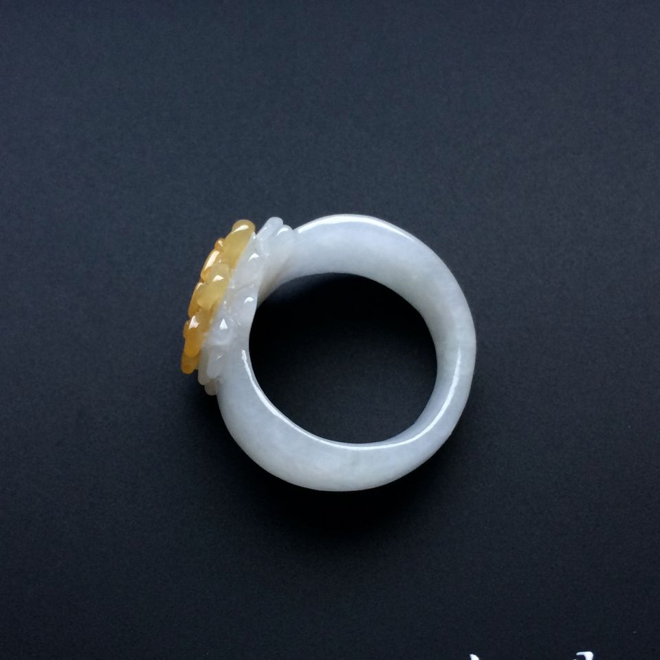 （一口价扫货）糯冰种褐黄翡花形指环