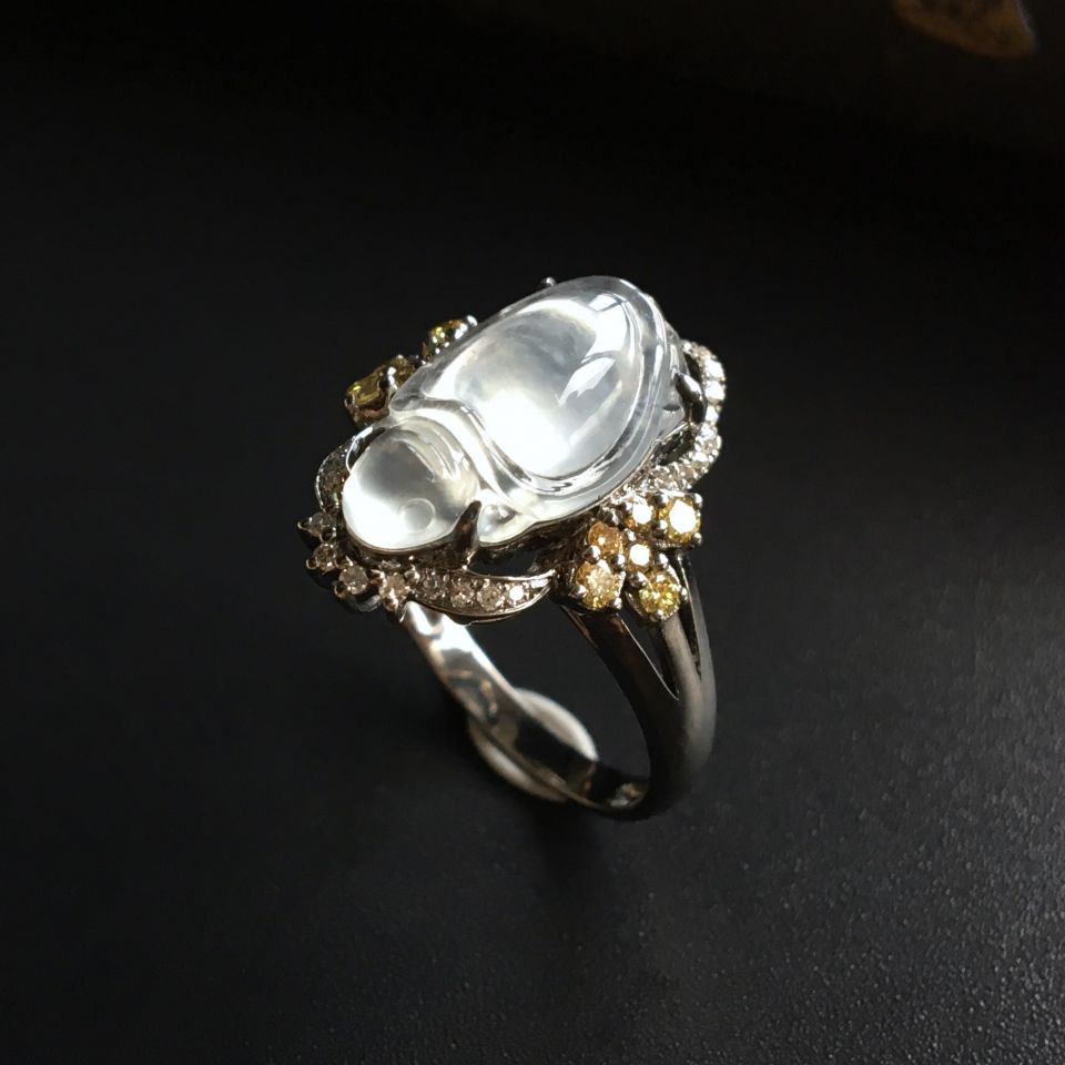 (超值推荐)冰玻种无色镶乌金钻石戒指