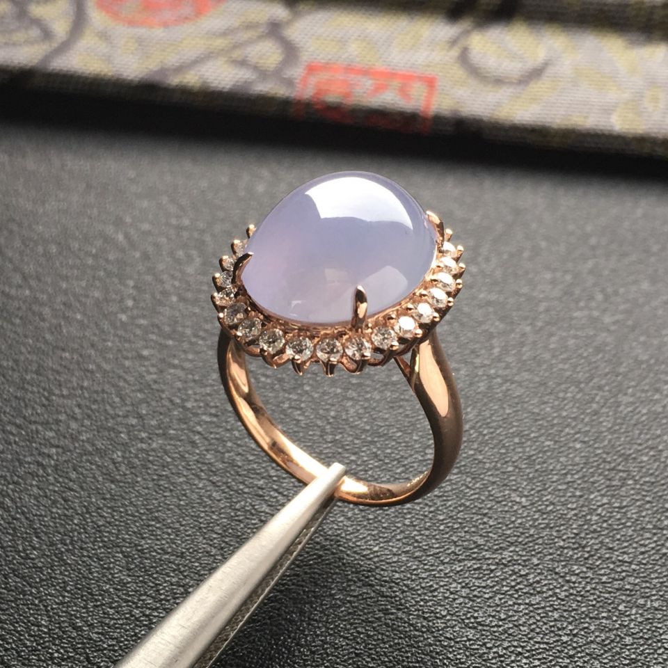(超值推荐)冰种紫罗兰镶玫瑰金钻石戒指