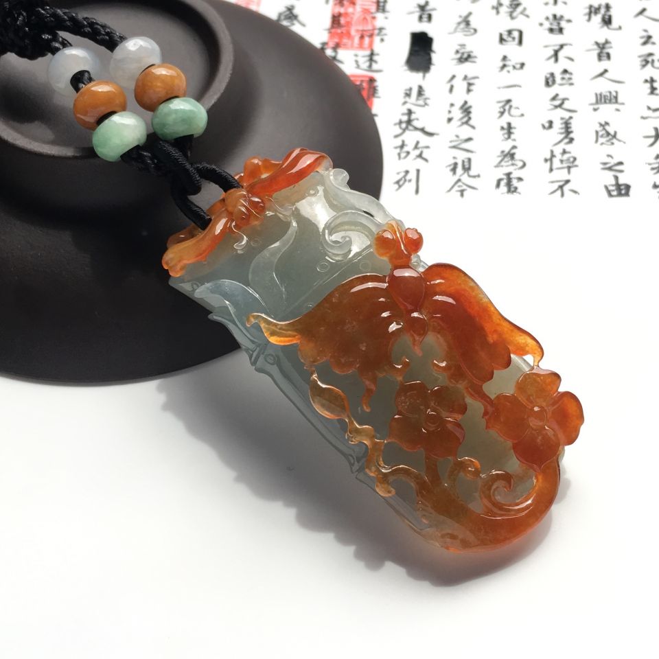 （超值推荐）糯冰种晴水红黄翡节节高挂件