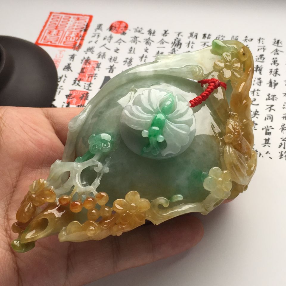 （超值推荐）糯冰种三彩茶壶摆件