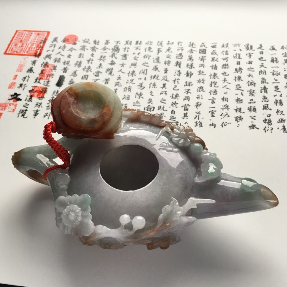 （超值推荐）糯冰种淡三彩茶壶摆件