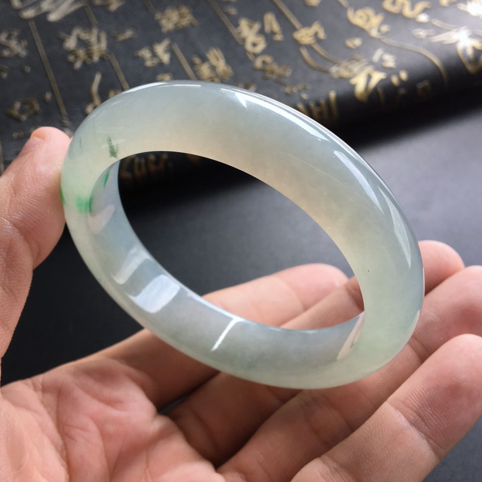 (超推荐)冰种晴水飘阳绿手镯(56.7mm)