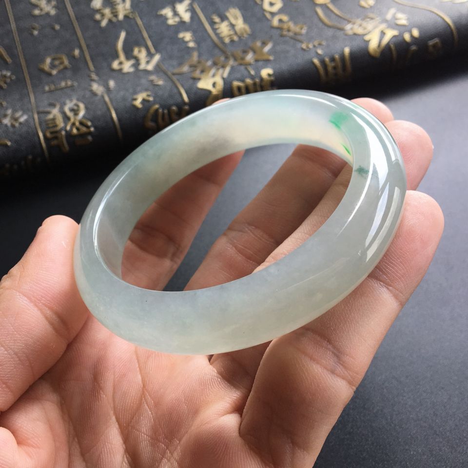 (超推荐)冰种晴水飘阳绿手镯(56.7mm)