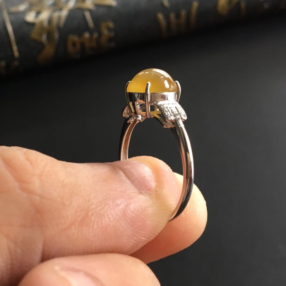 (超值推荐)冰种黄翡镶白金钻石戒指