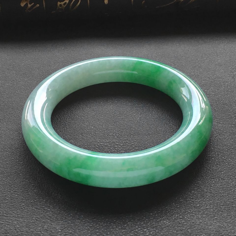 糯冰种飘翠圆条手镯(58mm)