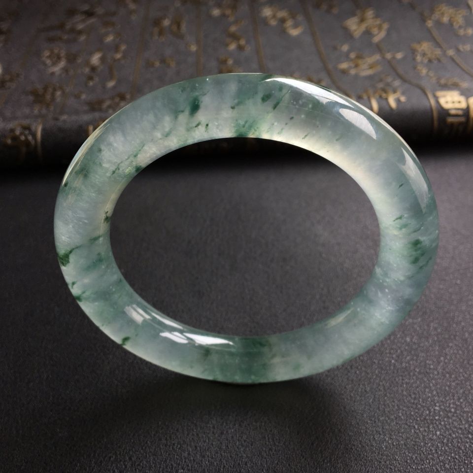 冰玻种飘花圆条手镯(54mm)