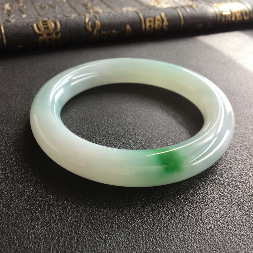 糯冰种飘翠圆条手镯(57.5mm)