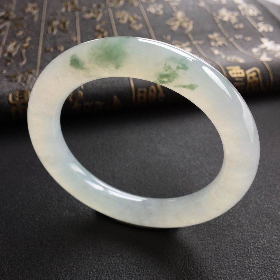 糯冰种飘花圆条手镯(56.5mm)