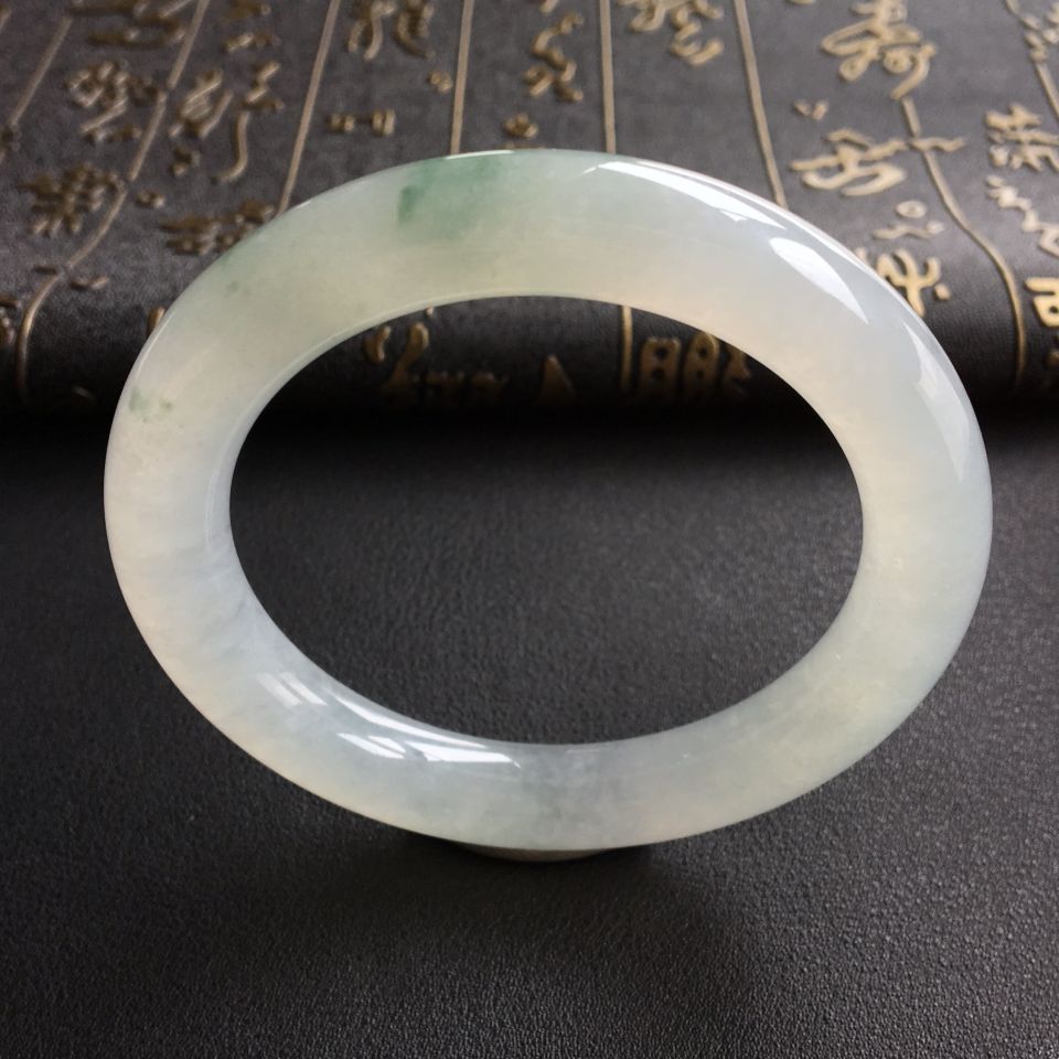 糯冰种飘花圆条手镯(56.5mm)