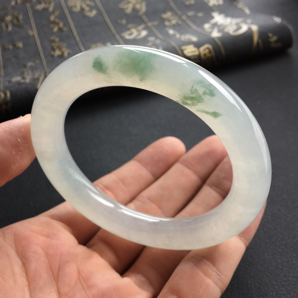 糯冰种飘花圆条手镯(56.5mm)