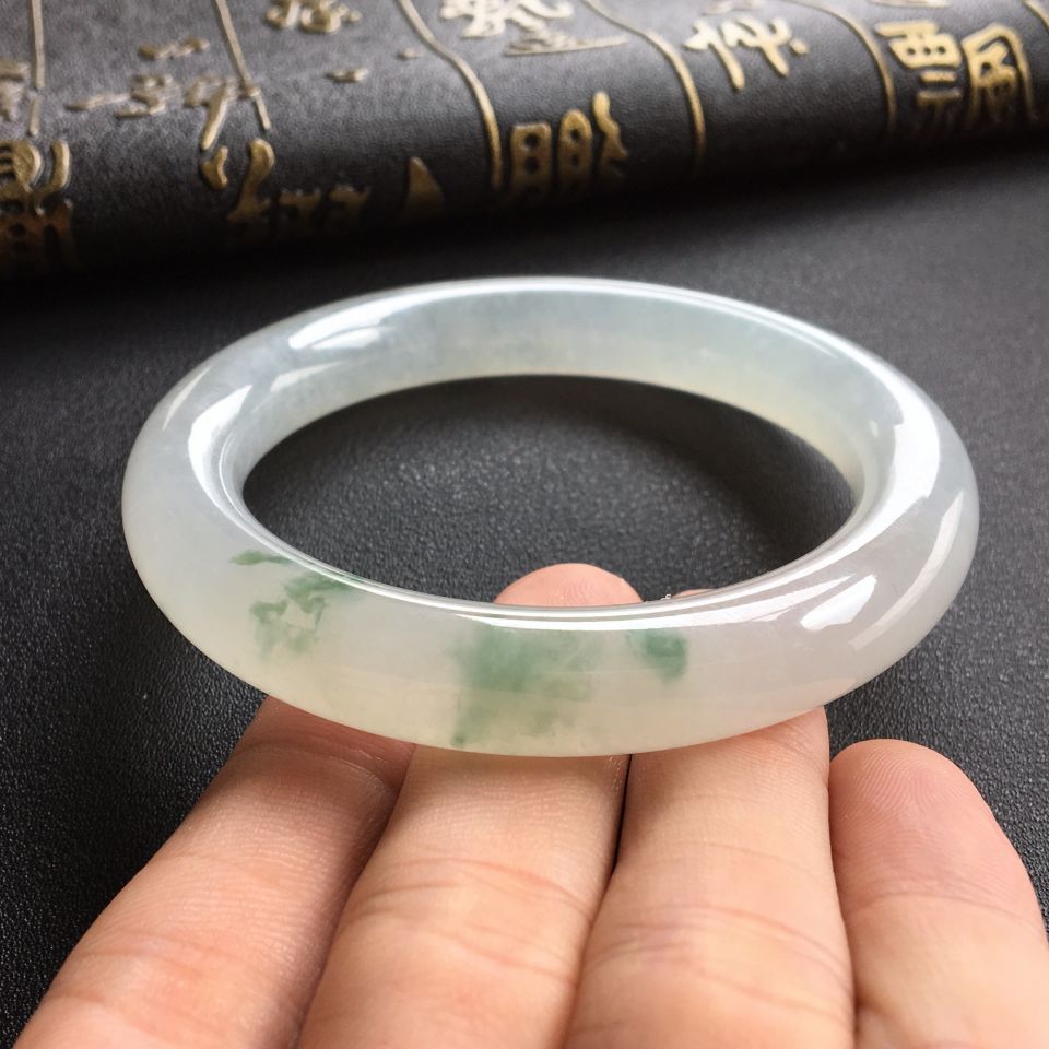 糯冰种飘花圆条手镯(56.5mm)