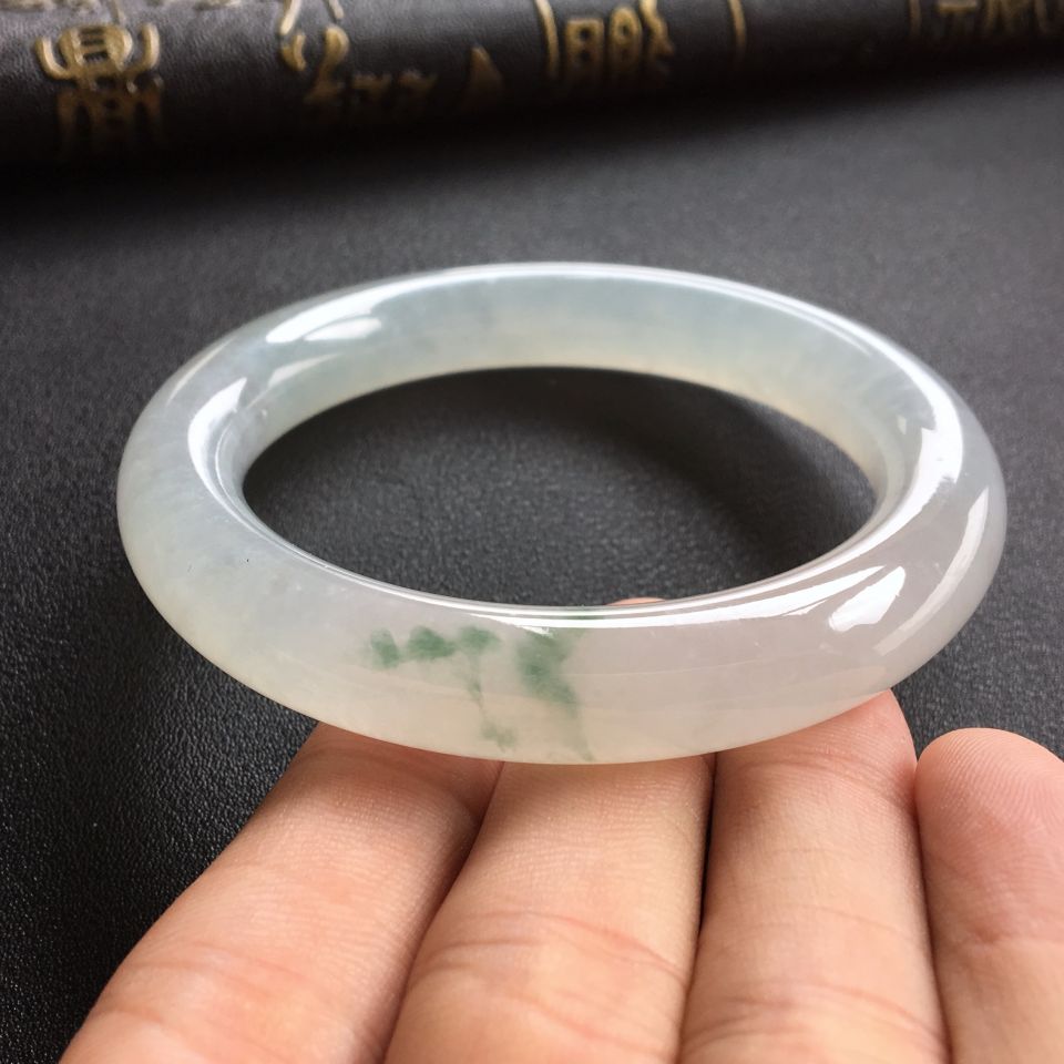 糯冰种飘花圆条手镯(56.5mm)