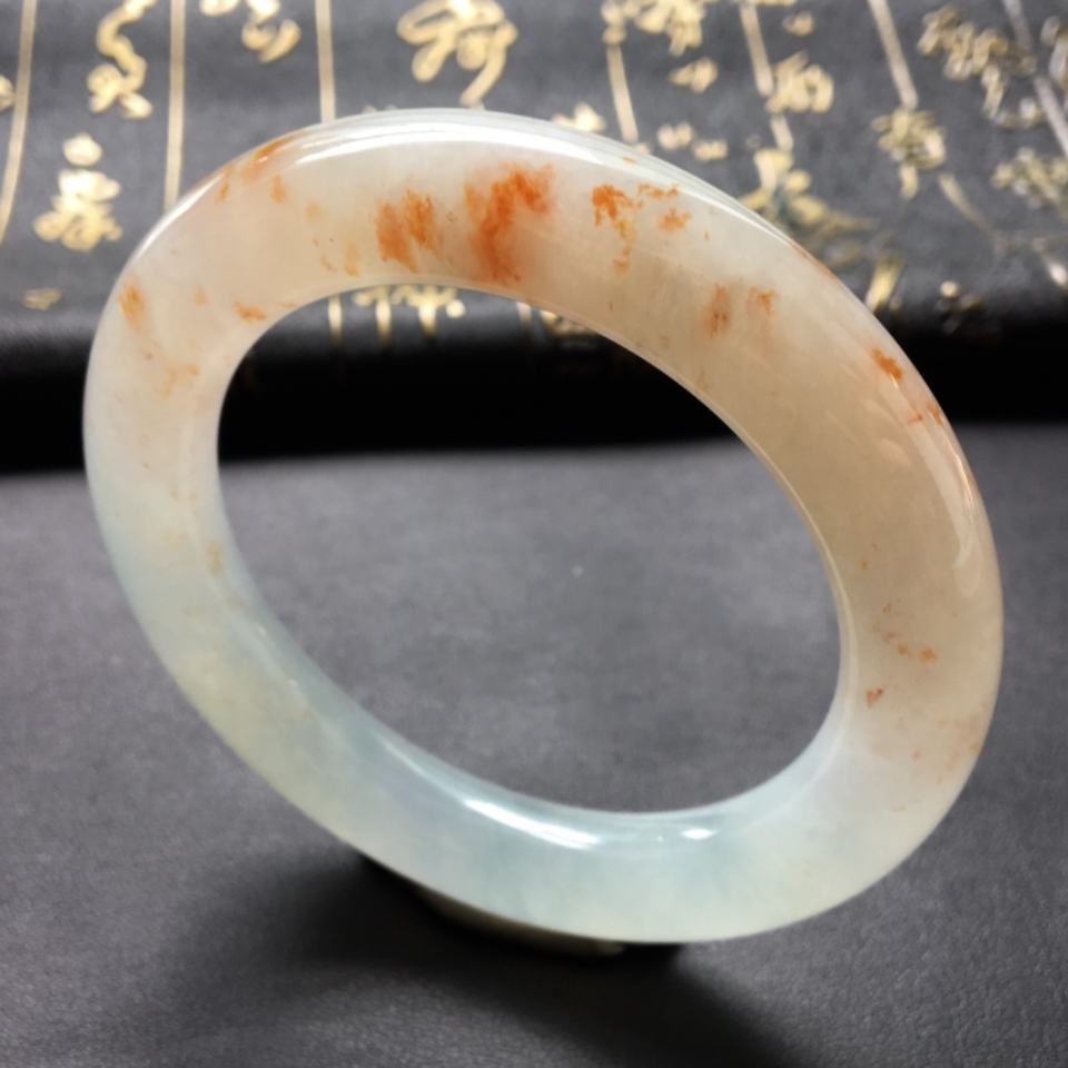 糯冰种晴水飘红花圆条手镯(57.2mm)