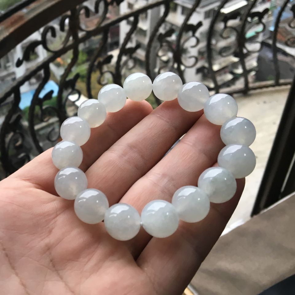 糯冰种晴水圆珠手串(13.5mm)