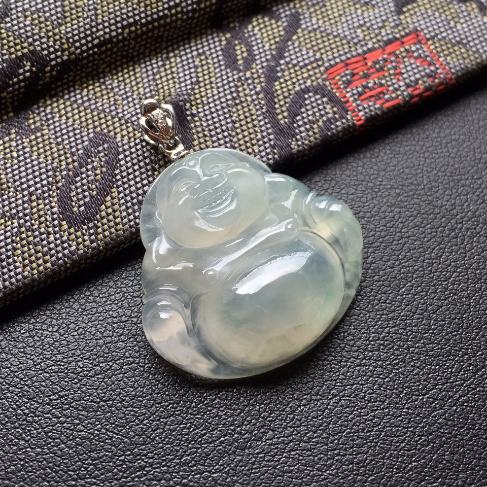 冰种晴水玉佛挂件(金扣)