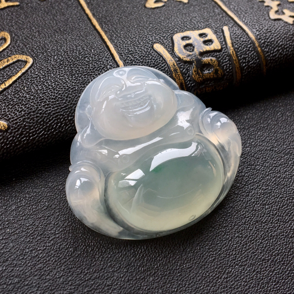 冰种略飘花玉佛挂件