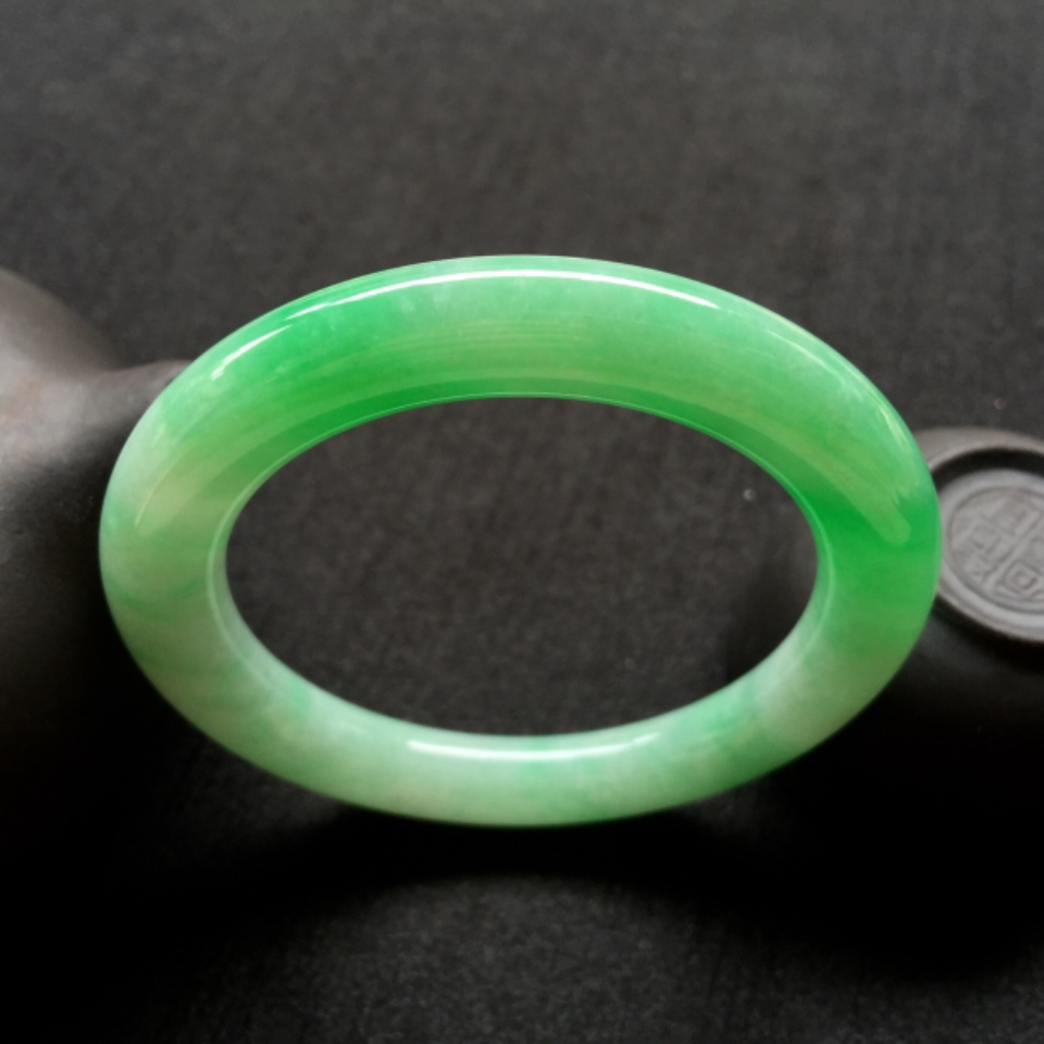 糯冰种翠色圆条手镯51mm