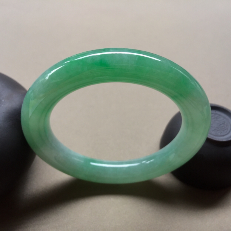 糯冰种翠色圆条手镯 57.8mm