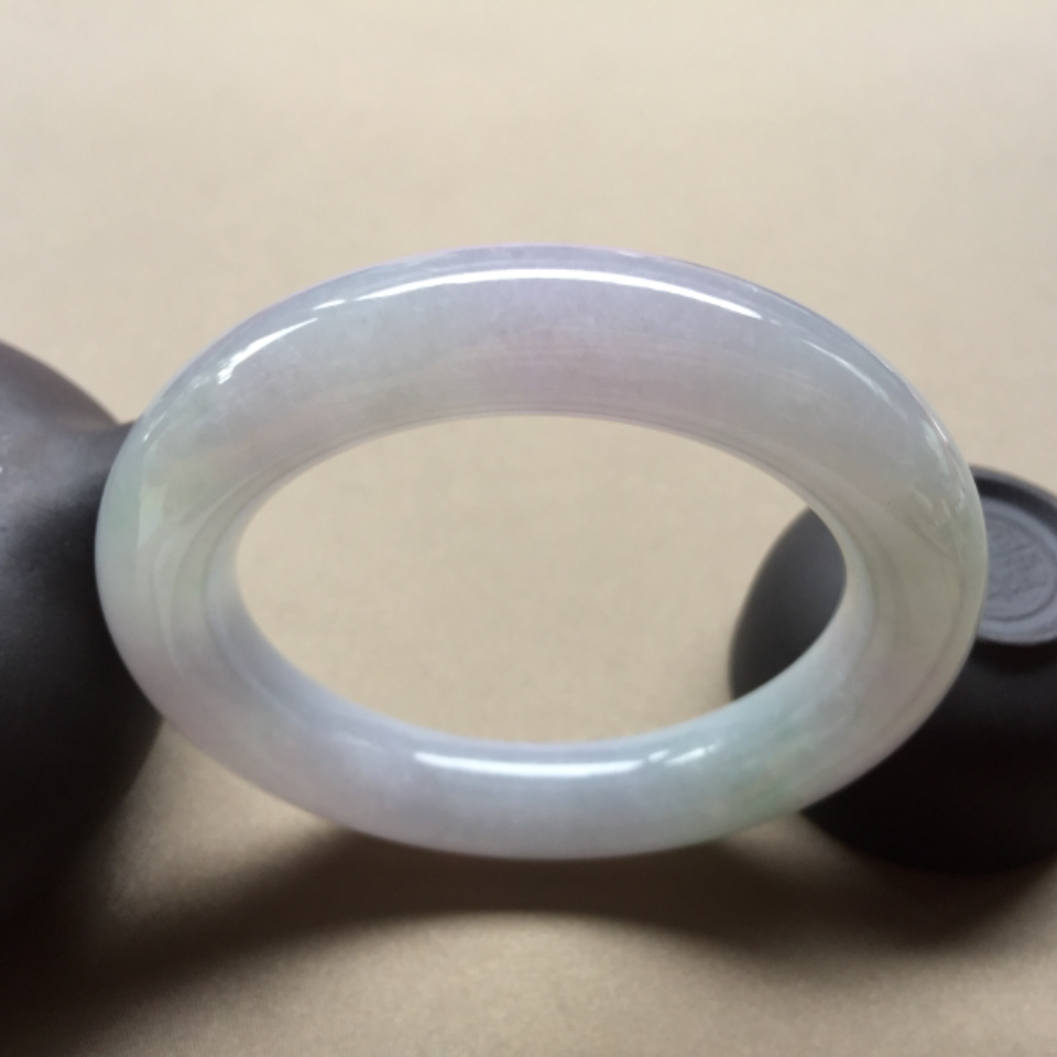 糯冰种淡紫圆条手镯56mm
