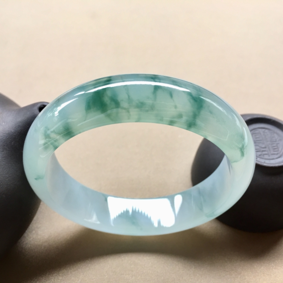 （超值推荐）冰种飘花正圈手镯57mm