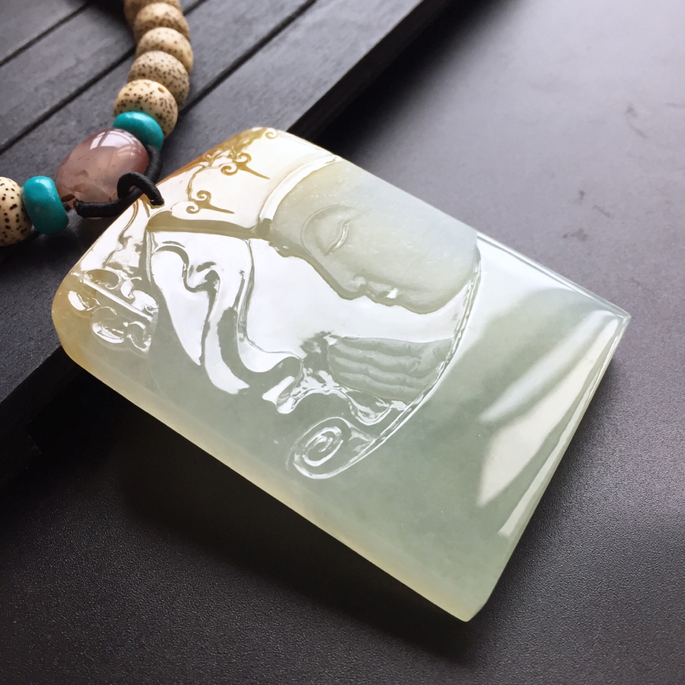 糯冰种晴水飘黄翡翡翠地藏王菩萨挂件