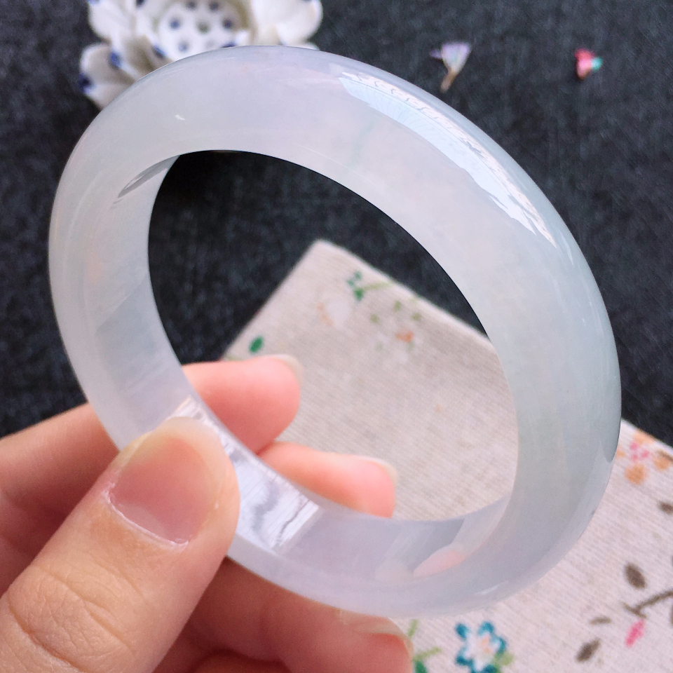 翡翠冰种晴水宽边手镯（55mm）