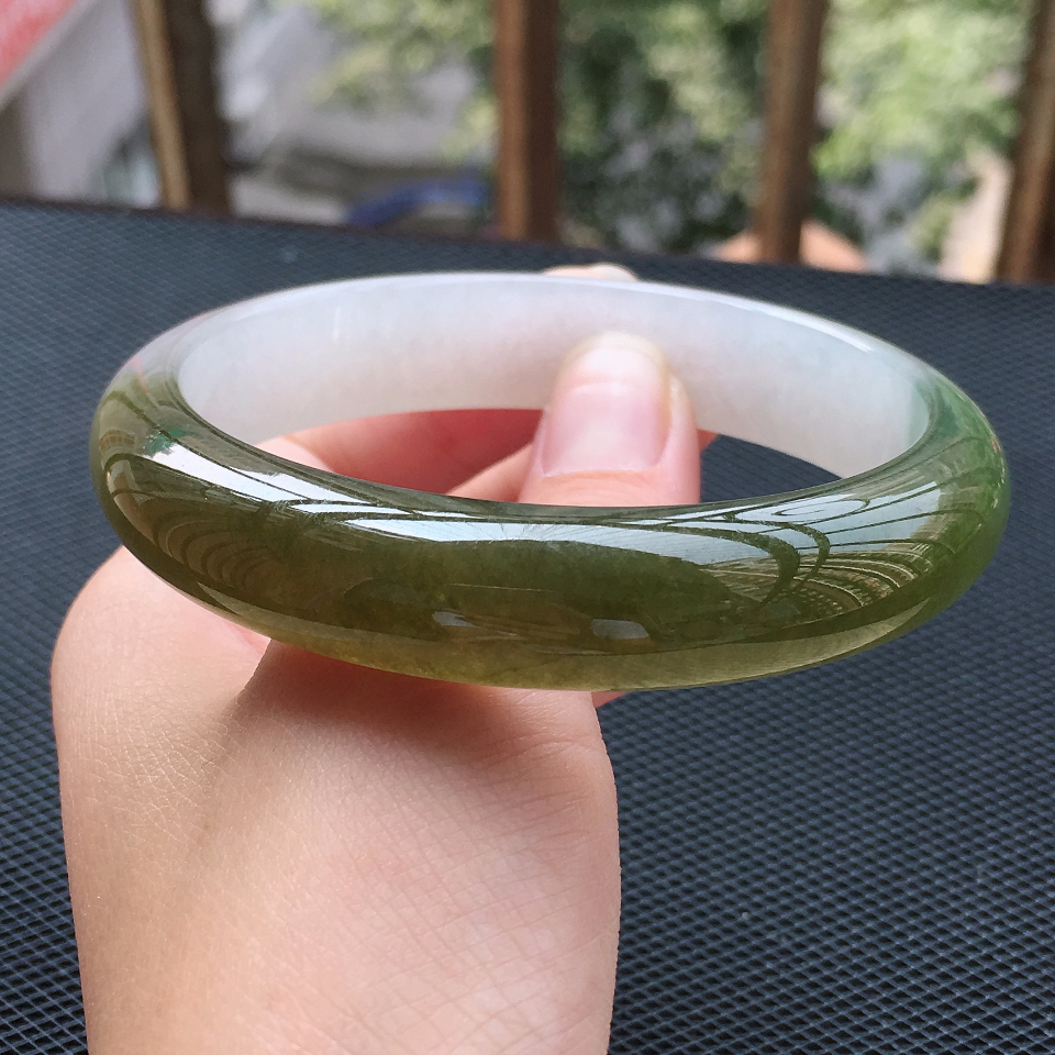翡翠糯冰种褐黄翡正装手镯（60.5mm）