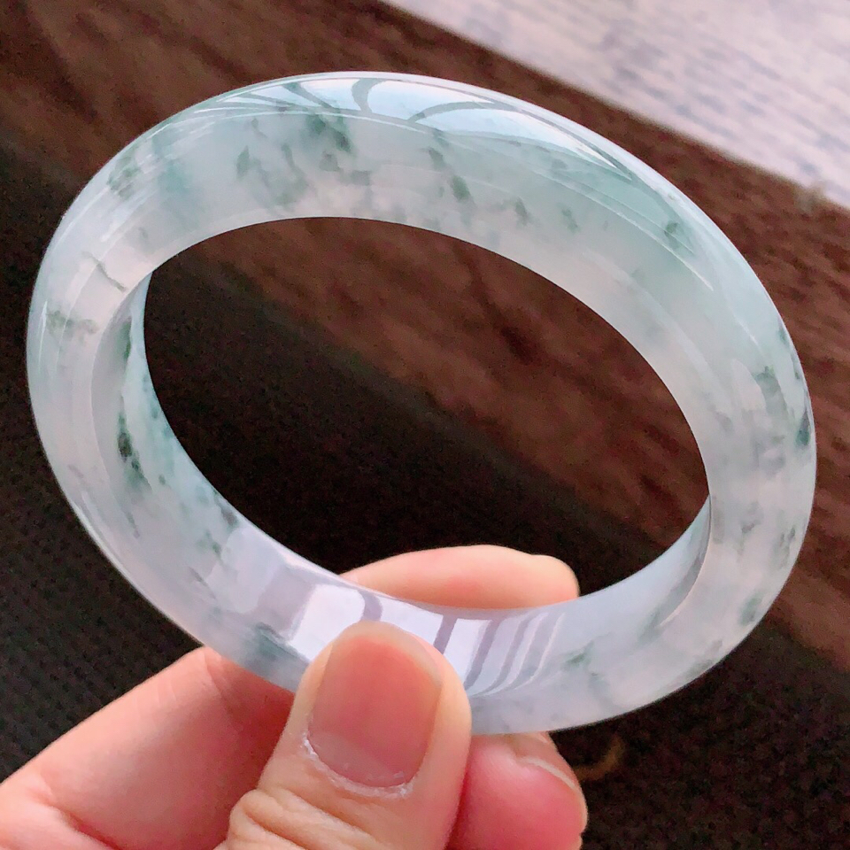 翡翠糯冰种飘花宽边手镯58.2mm