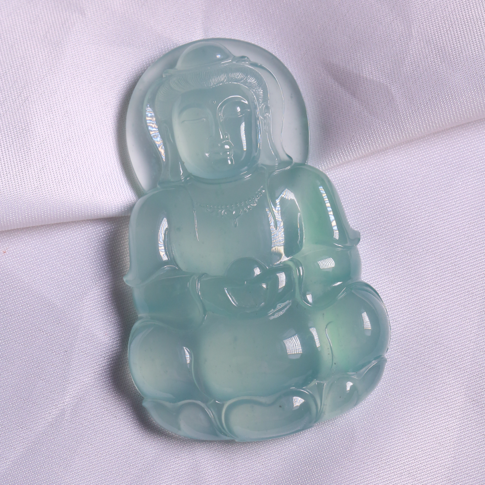 冰玻种晴水观音挂件翡翠