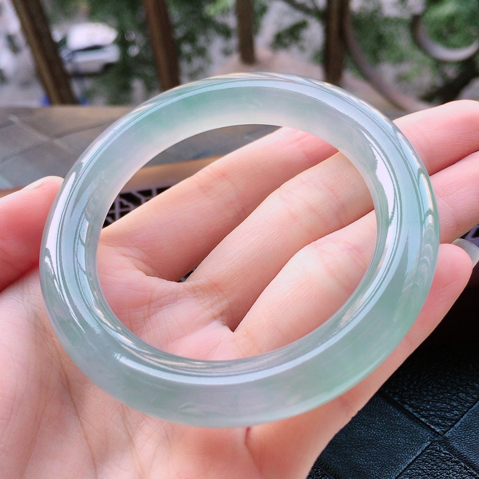 冰种晴水绿圆条手镯54mm 