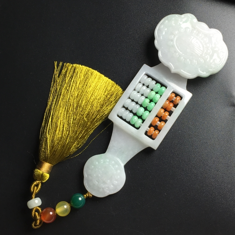 糯冰种多彩算盘手玩件翡翠