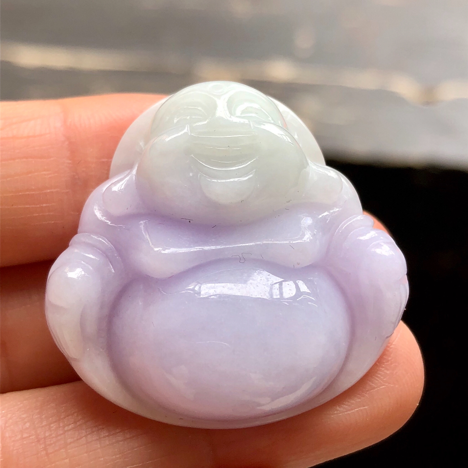 糯冰种紫罗兰翡翠玉佛挂件