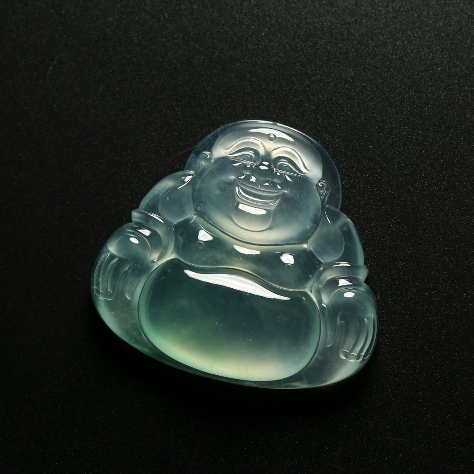 冰种飘花弥勒佛挂件