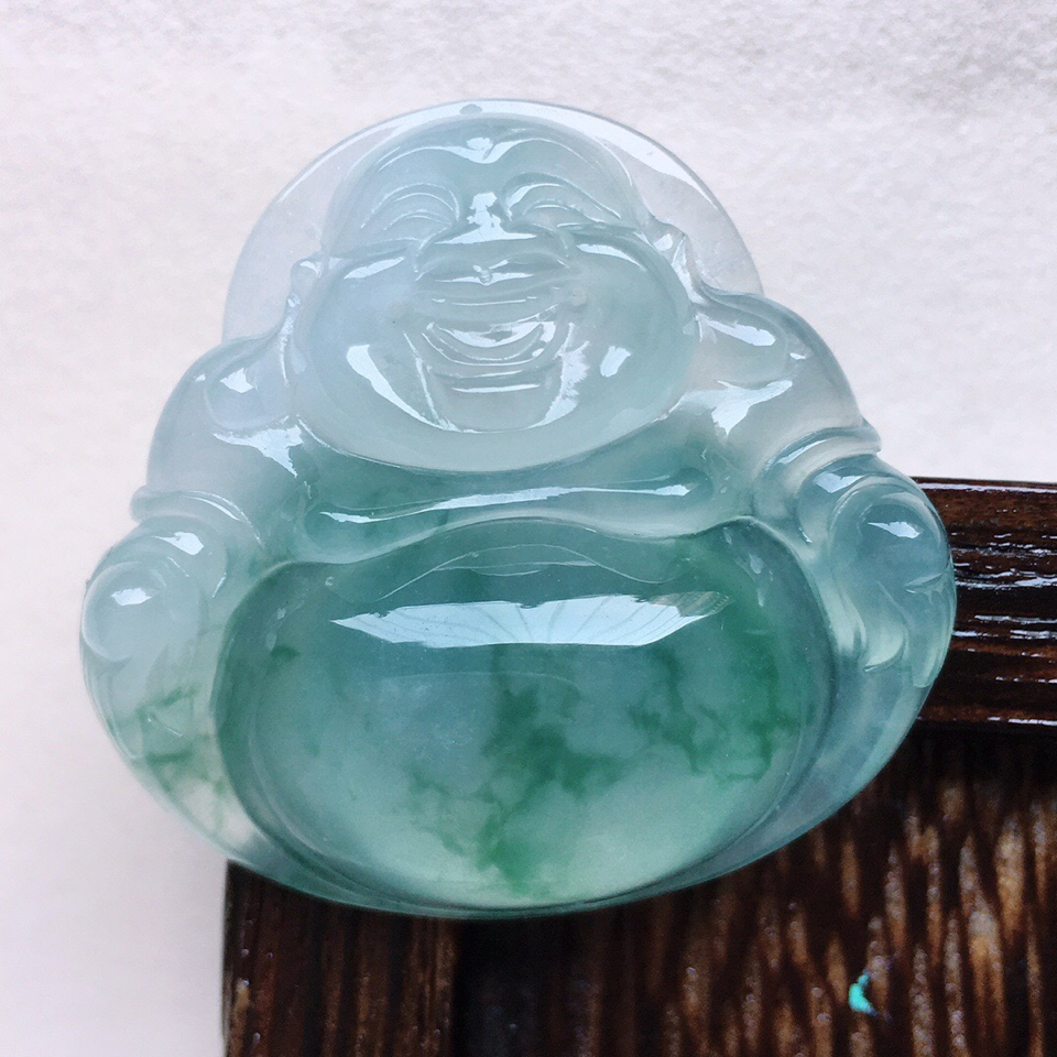 缅甸翡翠冰糯种飘花佛公吊坠