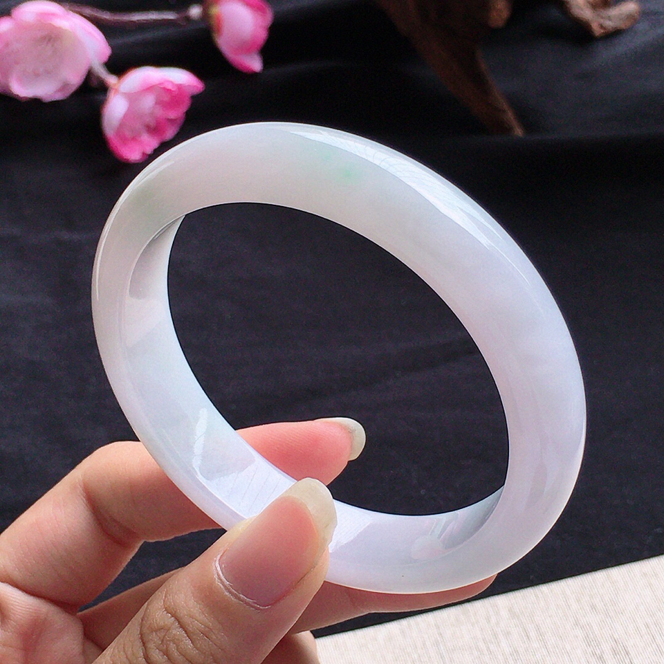 翡翠细糯种淡紫罗兰正圈手镯57mm