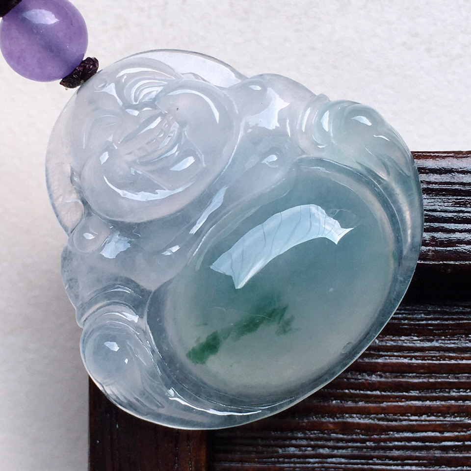 缅甸翡翠冰种飘花佛公吊坠(顶珠为装饰珠）