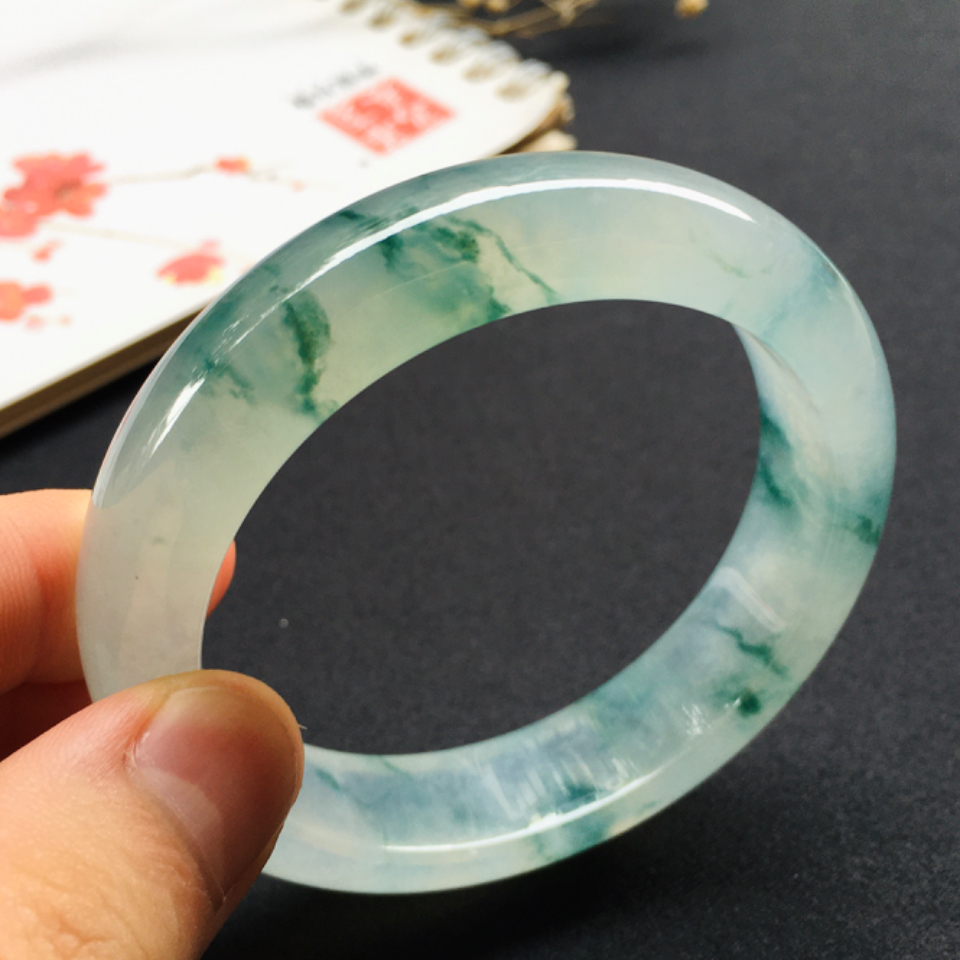 冰种飘花翡翠手镯55.1