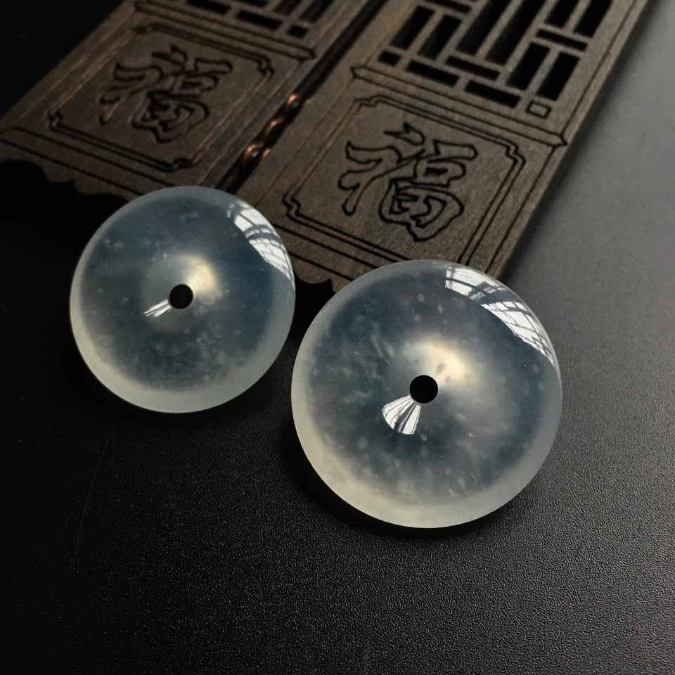 冰种无色平安扣挂件（一对）翡翠