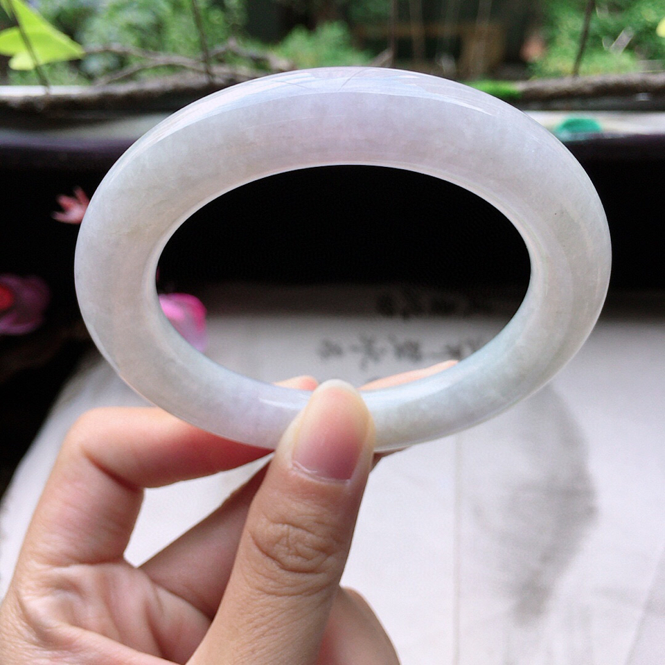 翡翠细糯种紫罗兰圆条手镯55mm