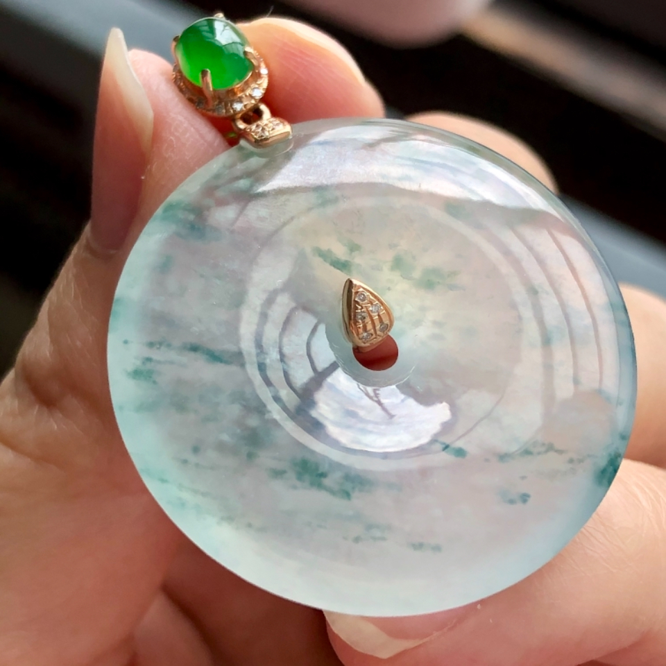 冰种飘花翡翠平安扣挂件