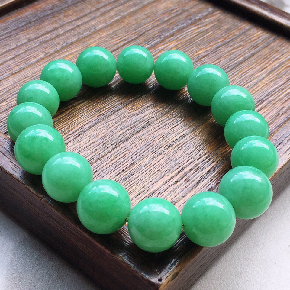 串珠手串翡翠细糯种满绿圆珠手串