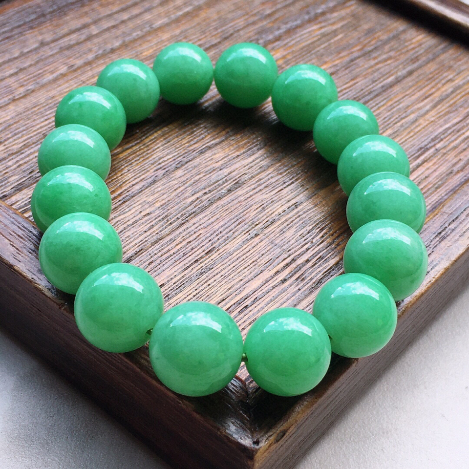 串珠手串翡翠细糯种满绿圆珠手串