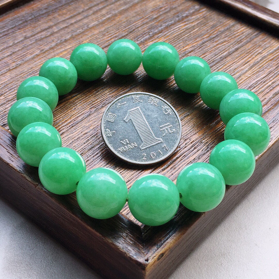 串珠手串翡翠细糯种满绿圆珠手串