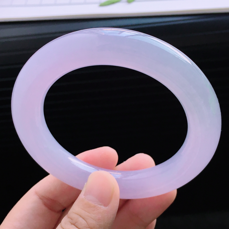 天然翡翠细糯种紫罗兰圆条手镯（56.0mm）
