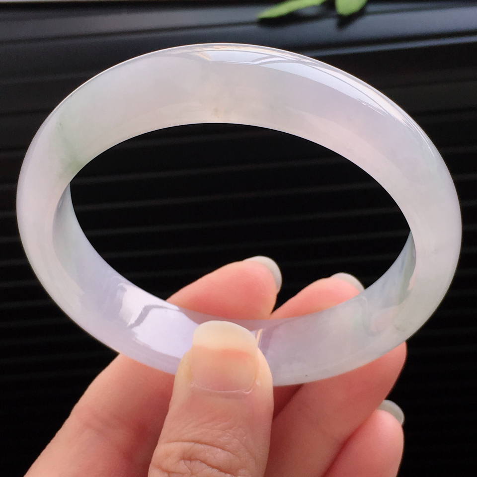天然翡翠冰糯种冰春彩宽边手镯564mm