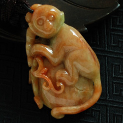 细糯种红翡缅甸翡翠猴子挂件