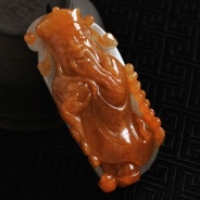 糯冰种红黄翡缅甸翡翠财神挂件