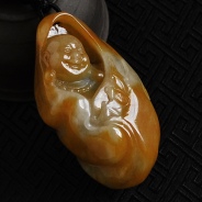 细糯种黄翡缅甸翡翠“布袋和尚”手玩件
